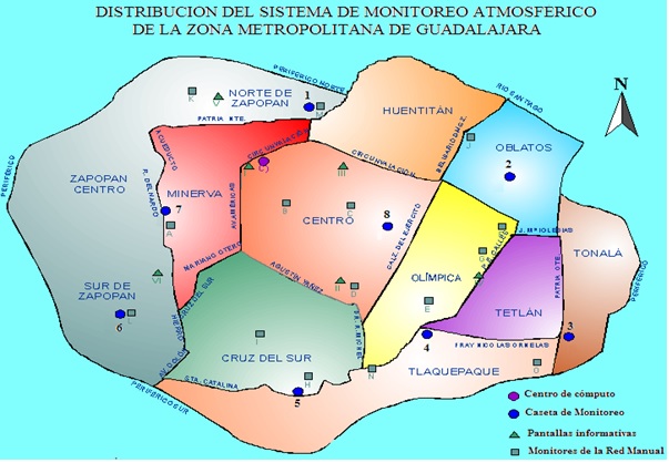 Distrbución de la red de monitoreo en la ZMG