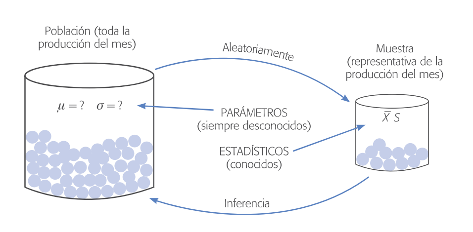 Relación entre población y muestra, parámetros y estadísticos